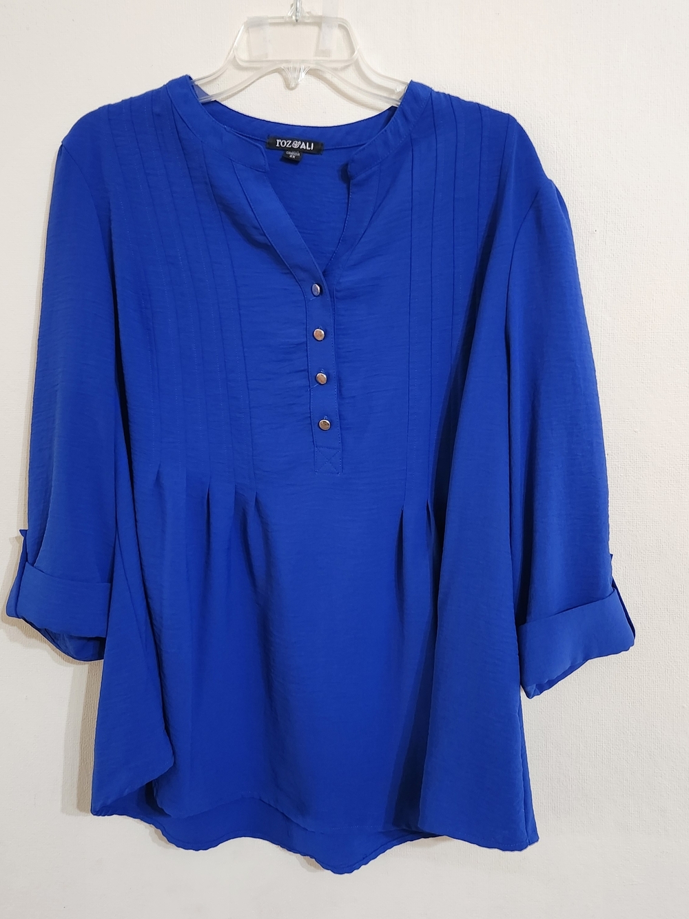 Roz & Ali Cobalt Blue Pintuck Button-Front Tunic